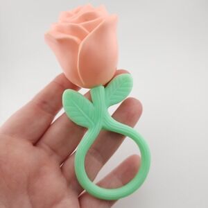 Vintage Pink Rose Rattle, unmarked but likely Plakie